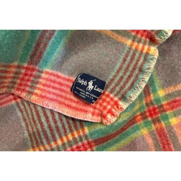 Vintage Ralph Lauren Plaid 100% Wool Blanket Madras MADE IN USA WPL-6280 *SHRUNK - Picture 6 of 9